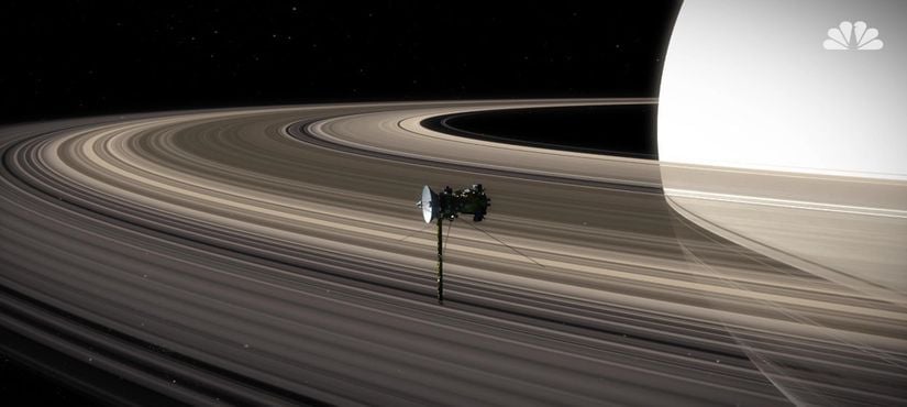 Satürn'ün Halkaları üzerindeki bir uzay sondasının Temsili Görüntüsü