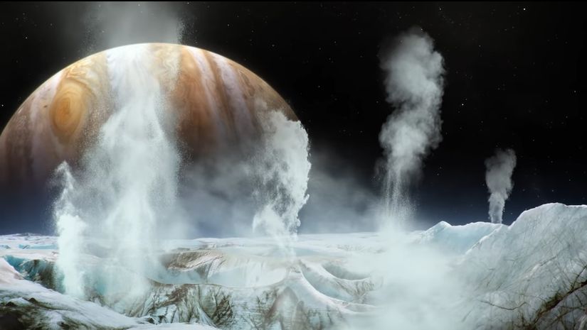 Europa'nın yüzeyindeki gayzerlerin tasviri.