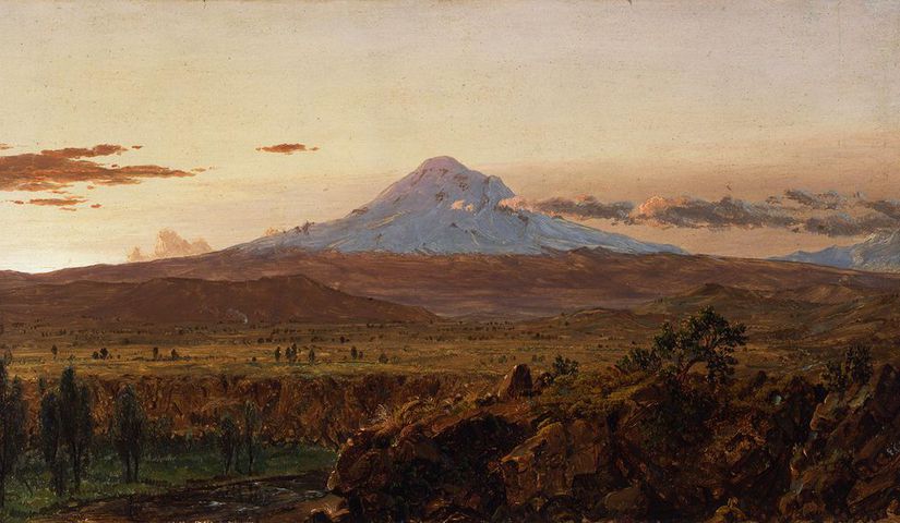 Humboldt’un peyzaj ressamlarına tavsiyelerini okumak Frederic Edwin Church’ün bilim ve sanata olan ilgisini dengelemişti. Güney Amerika'ya yaptığı iki gezi; Chimborazo Dağı'nda Günbatımı, 1857, doğrudan Humboldt'tan esinlenmiştir. (Olana Eyalet Tarihi Bölgesi, NY Eyalet Parklar, Rekreasyon ve Tarihi Koruma Dairesi)