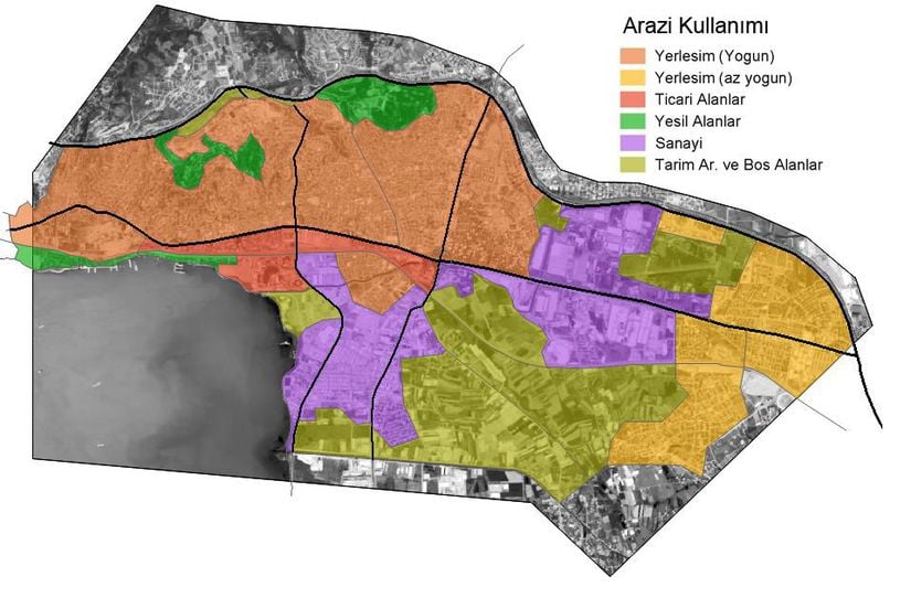 İzmit Kenti Arazi Kullanım Haritası (Landsat Pankromatik bandı üzerinde)