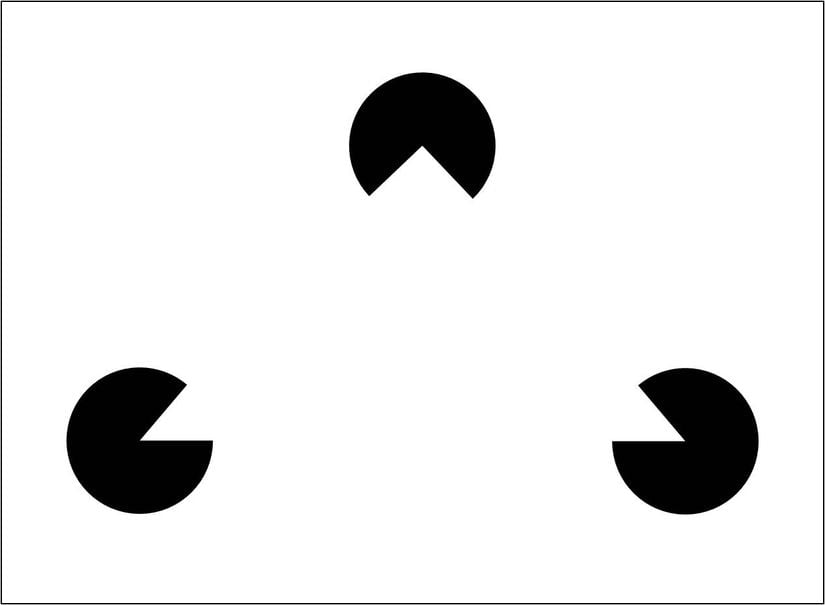 Görsel 3: Pacman benzeri üç küçük dilimlenmiş dairenin yarattığı illüzyon ile sanki ortada bir üçgenin olduğunu düşünebilirsiniz, ancak bu üçgen yoktur. Bu aynı zamanda “Hayali Kontür” olarak bilinmektedir.