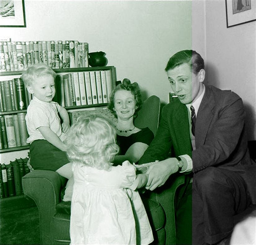 David Attenborough eşi Jane Elizabeth Ebsworth Oriel ve çocukları ile birlikte.