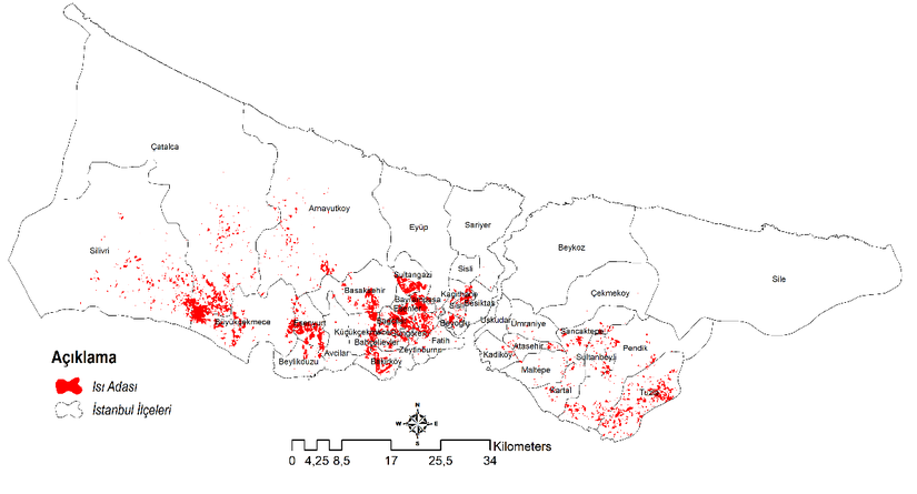Isı Alanı Yoğunluğu İndeksine Göre İstanbul Isı Adası Dağılımı Haritası