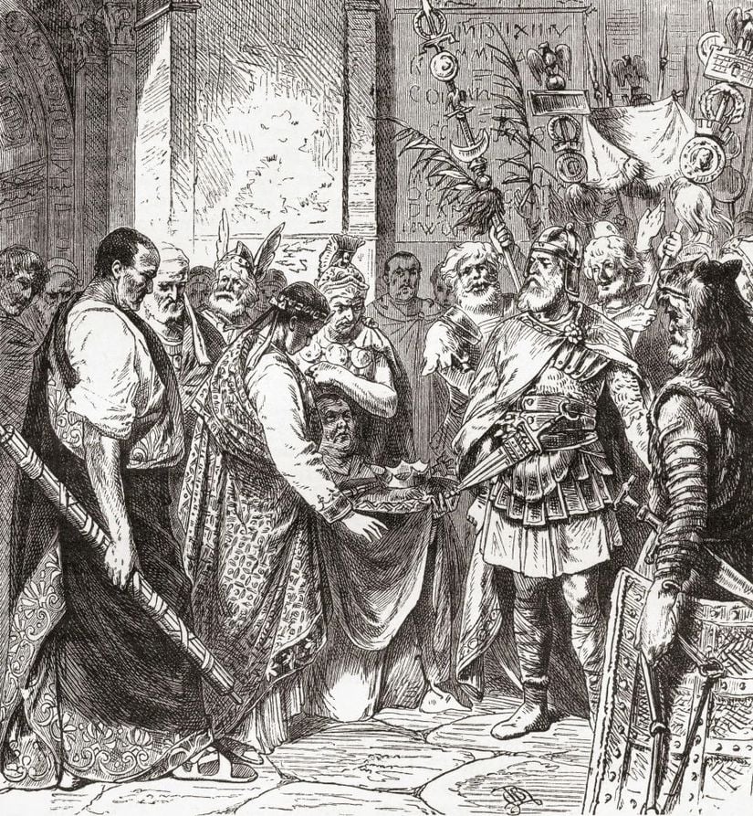 476 yılında Odoacer, Romulus Augustus'u görevini terk etmeye zorluyor. (Universal History Archive/Universal Images Group/Getty Images)