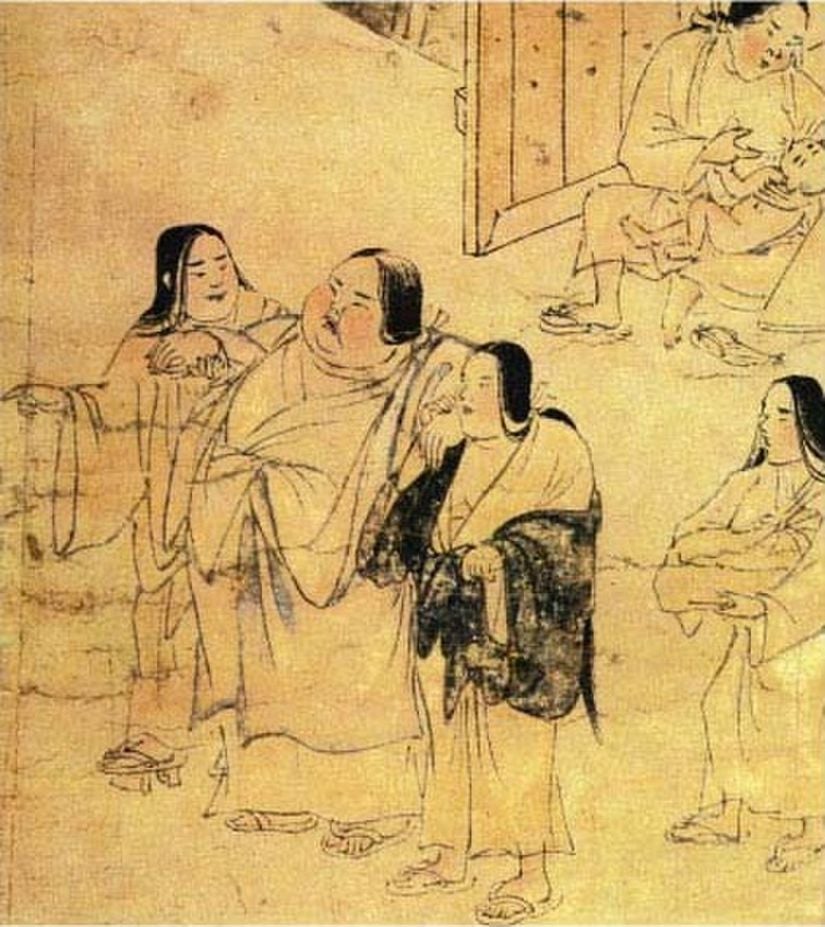 Hastalık parşömeni (Yamai no soshi, 12. yüzyılın sonları), zenginlerin hastalığı olarak kabul edilen, şişmanlığı olan bir kadın tefeciyi tasvir ediyor.
