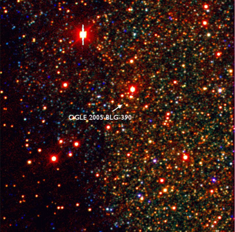 OGLE 2005-BLG-390 etrafındaki alanın gerçek renkli görüntüsü, PLANET tarafından ESO LaSilla'da (Şili) Danimarka 1,54 m ile çekilen VRI karelerinin bir bileşiminden elde edilmiştir.