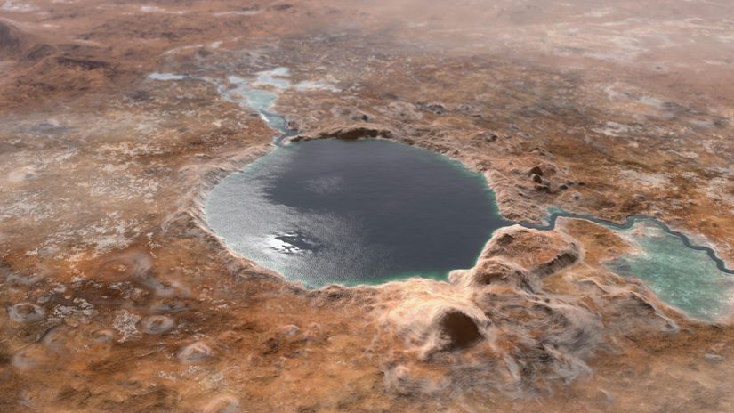 Eğer Jezero Krateri su ile dolu olsaydı, kabaca bu şekilde gözükürdü.