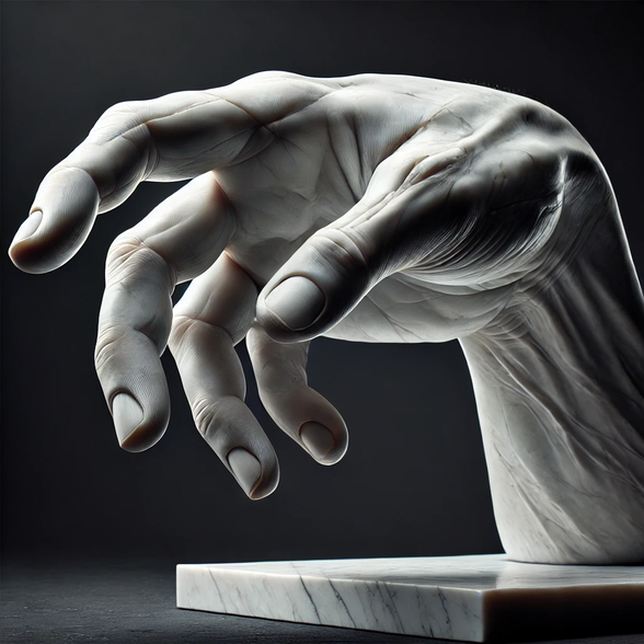 Create me a sculpture of an extremely realistic human hand in marble