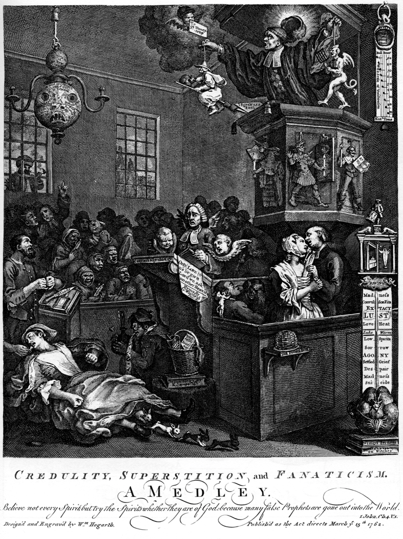 William Hogarth'ın &quot;Credulity, Superstition, and Fanaticism&quot; adlı eseri.