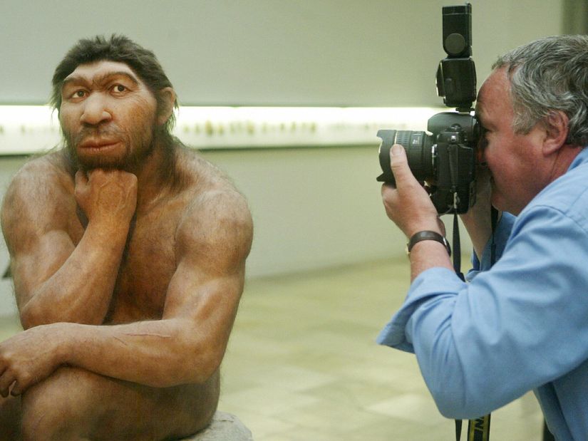 Sebastian Willnow tarafından çekilen fotoğrafta, bir fotoğrafçının bir bilim müzesinde bulunan Neandertal İnsanı (Homo neanderthalensis) maketinin fotoğrafını çektiği görülüyor.