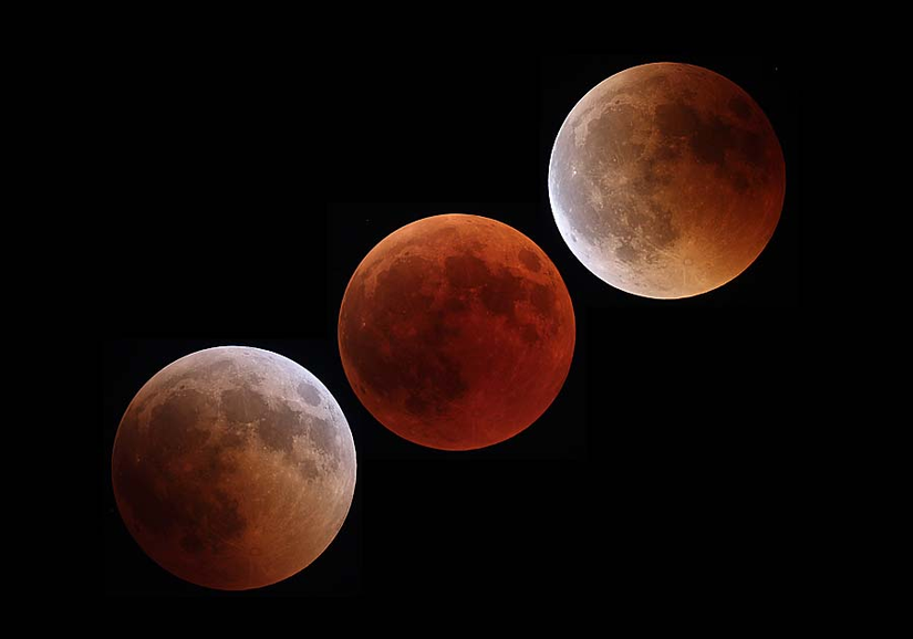 Ay tutulması sırasında Dünya'nın atmosferinden geçerken mavi ışığın saçılması sonucunda, Ay üzerine kırmızı ışık düşerek onun kırmızı görünmesine neden olur. Görsel: Anthony Ayiomamitis (TWAN) - APOD - &lt;https://apod.nasa.gov/apod/ap180803.html&gt;