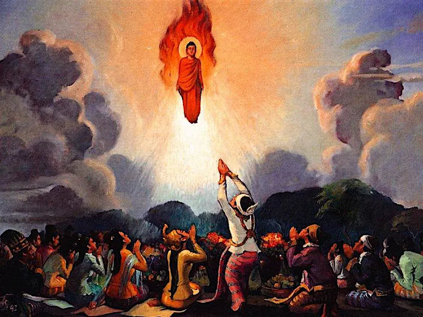 Budha'nın ateş ve su mucizesinin bir gösterimi...