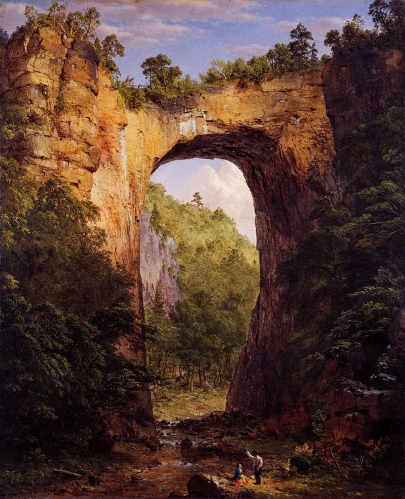Humboldt'un görüşleri peyzaj ressamı Frederic Church'ün kariyerini şekillendirdi. The Natural Bridge, Virginia, 1852. Church'ün Humboldt'a olan borcunu doğa bilimcinin doğanın birliği vizyonuna en iyi anlaşılan sanatsal tepkisidir.