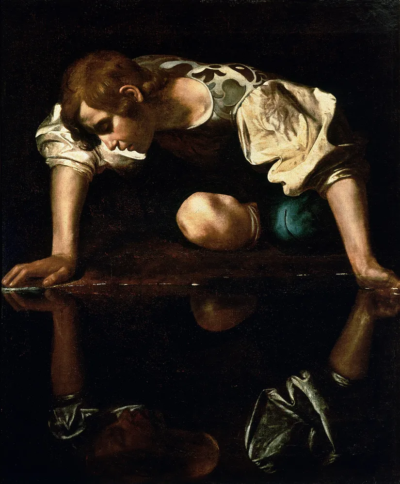 Caravaggio'nun Narcissus adlı tablosu.