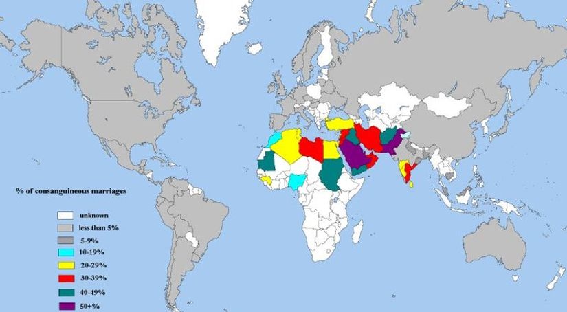 Dünya haritasında ülkelere göre akraba evliliklerinin görülme oranları