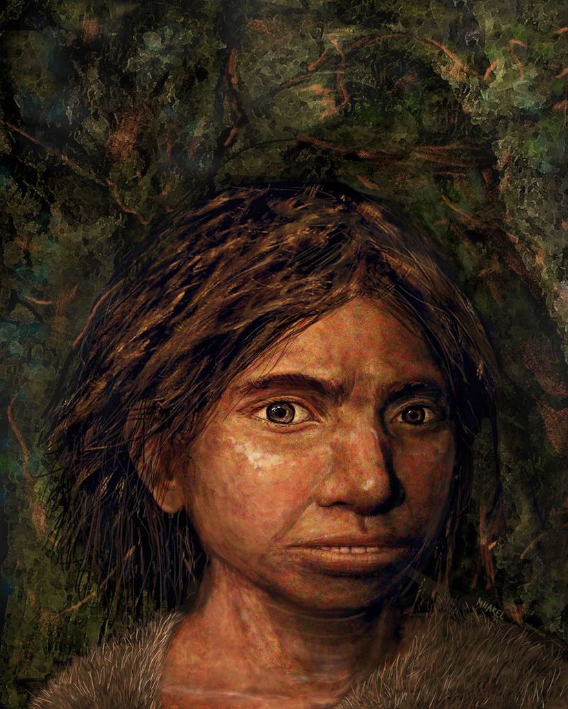 Bir sanatçının, antik DNA verilerine dayanarak çizdiği genç kadın Denisovan portresi.