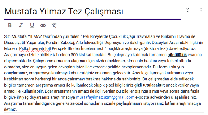 Evli Bireylerde Çocukluk Çağı Travmaları ile İlgili Tez Çalışması