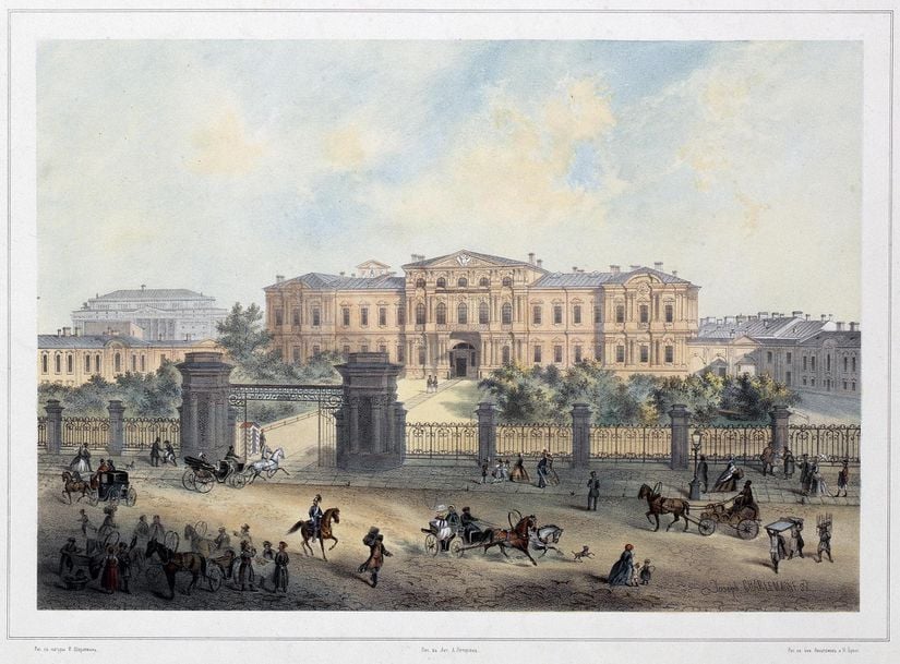 Petersburg'daki Kolordu binasının görünümü. Rusya, 1859