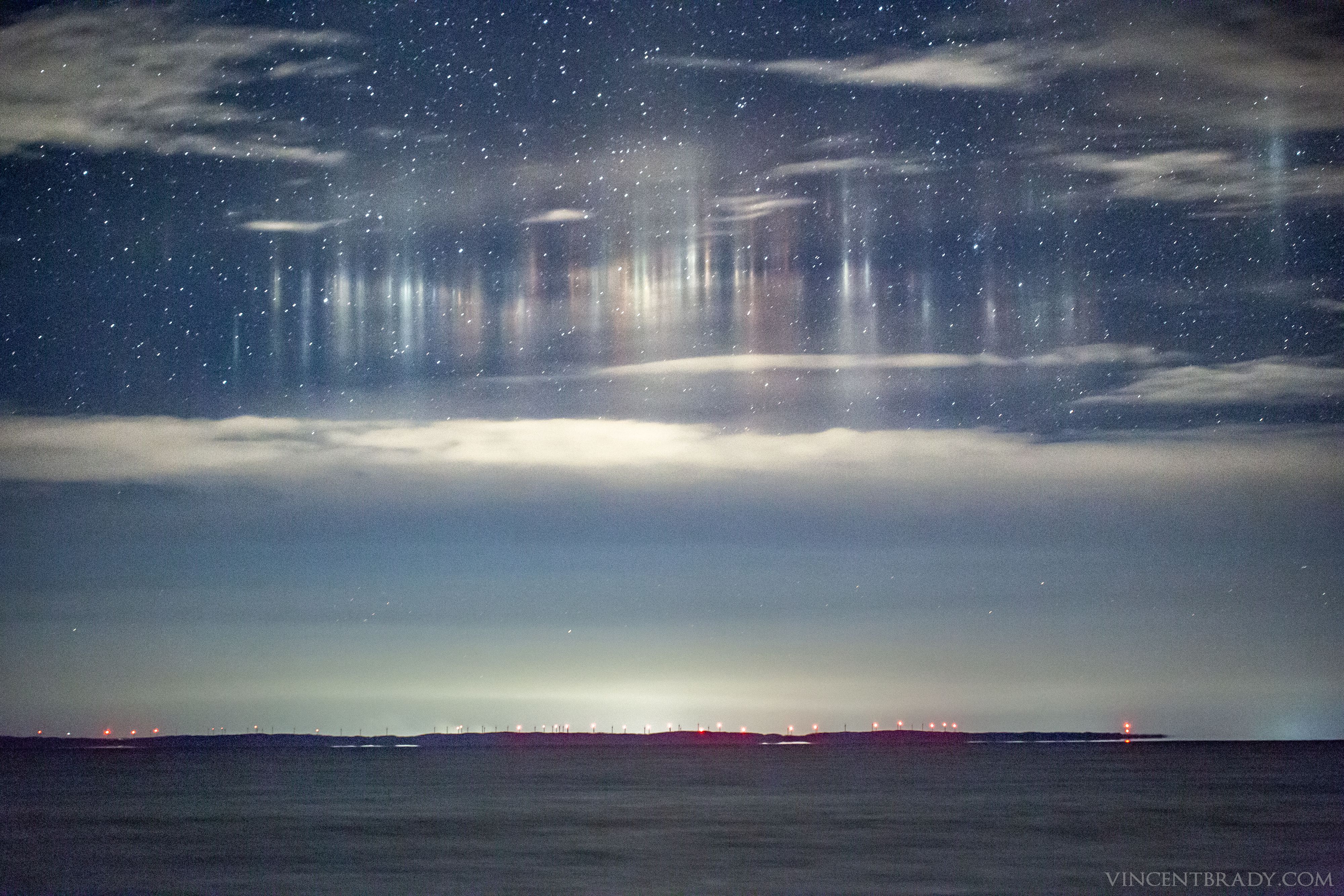  Light Pillars over Whitefish Bay 