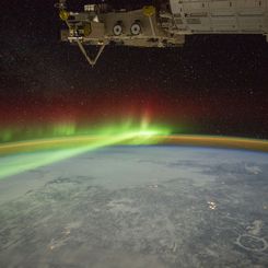  Aurora and Manicouagan Crater from the Space Station 