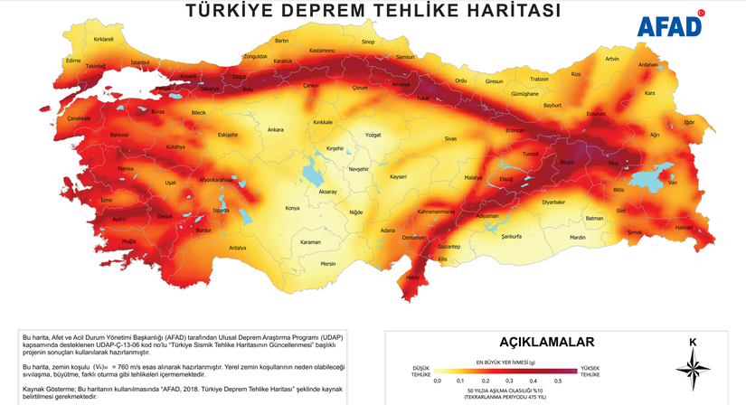 Türkiye deprem tehlikesi harıtasıç