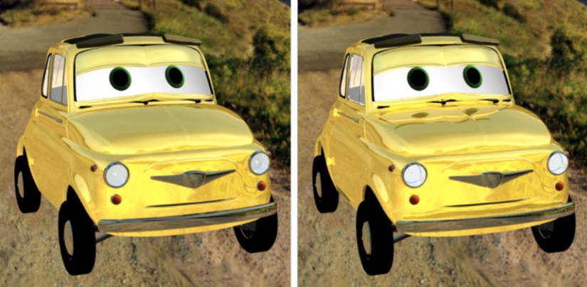 Solda rasterleştirme uygulanmış görüntü, sağda ışın izleme uygulanmış görüntü (iki görüntü arasındaki farkı göremediyseniz arabanın kaputunun üzerindeki yansımalara dikkat edebilirsiniz)
