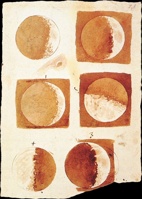 Büyük bilim insanı Galileo'nun teleskopu icatınsan sonra gözlemler yaparak çizdiği ay resimleri. Ayın şeklini detaylı olarak ilk kez Galileo gözlemlemiştir.