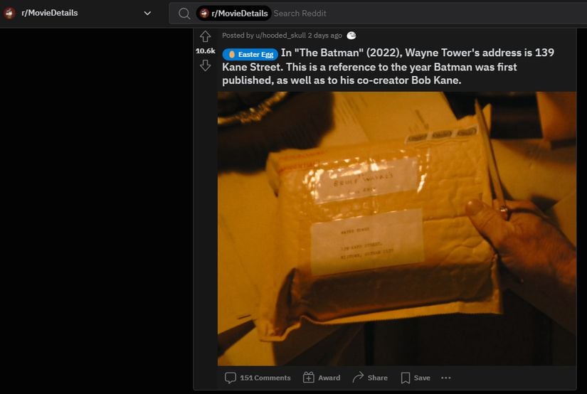 Bir Reddit kullanıcısının The Batman filminde yakaladığı bir detay.