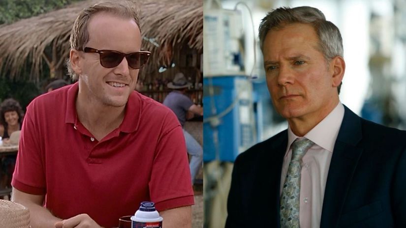 Jurassic Park (1993) filminden Lewis Dodgson (solda) ile Jurassic World: Dominion (2022) filminden Lewis Dodgson (sağda).
