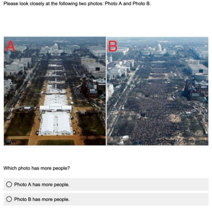 Soldaki (A) Trump'ın, sağdaki (B) Obama'nın yemin törenine ait fotoğraflardır.