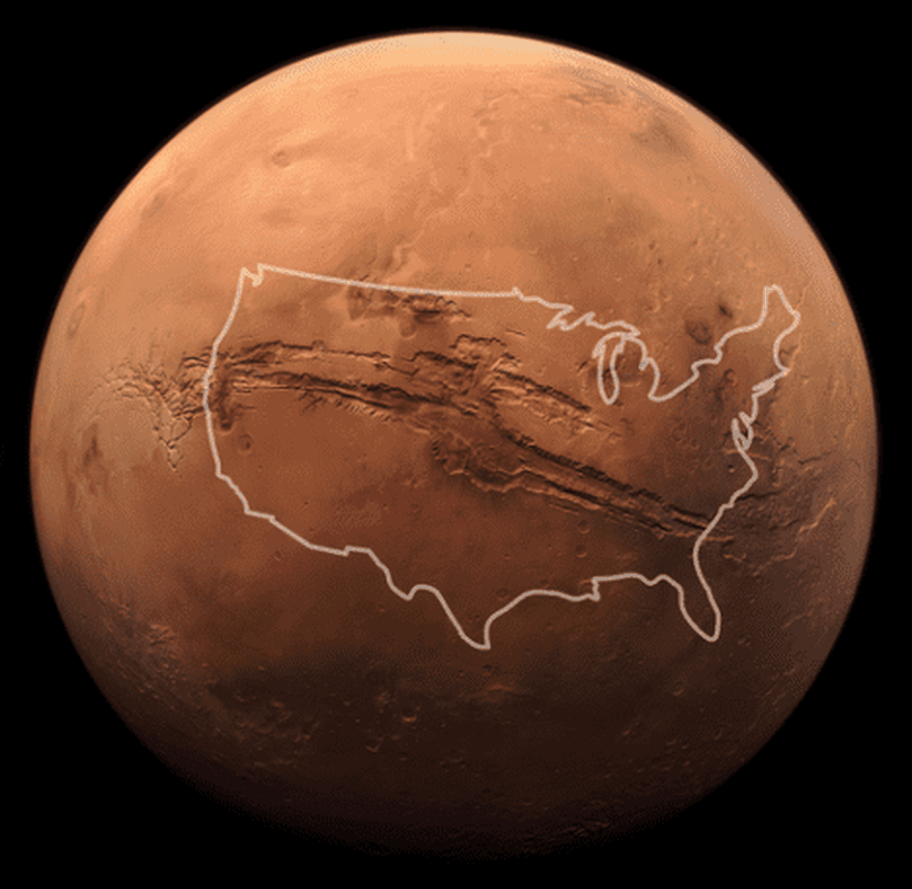 Valles Mariners ve ABD kıyaslaması. Referans: NASA