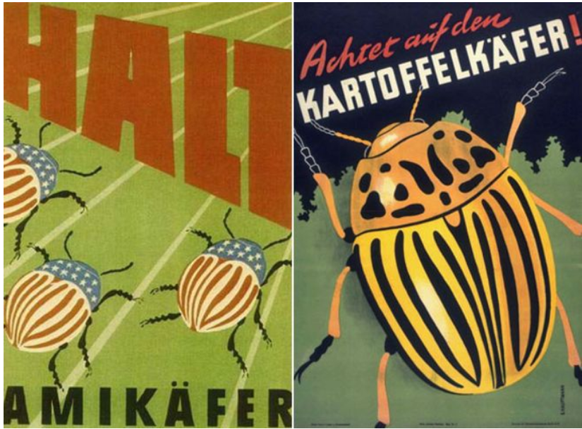 Patates böceğine dikkat et yazılı Almanca posterler