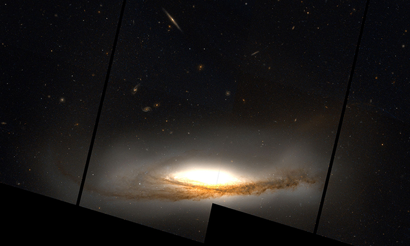 Hubble tarafından elde edilen NGC 3190 gökadasının mozaik görüntüsü. Bilimsel fotoğraflarda genellikle estetik bir gaye güdülmediğinden, konu dışı alanlar çekilmemiş.