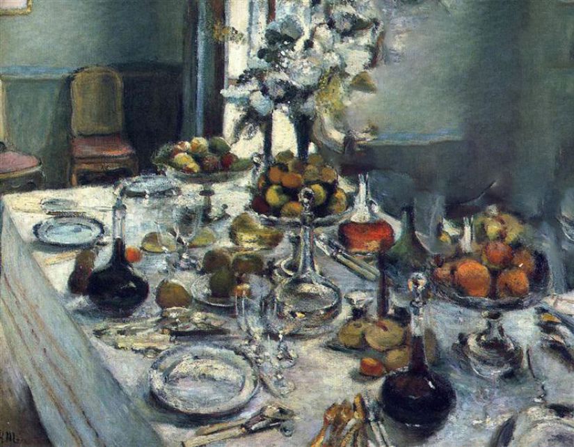 Resim Henri Matisse'nin 1896 yılında, &quot;The Dinner Table&quot; ismiyle çıkardığı bir çalışma. Normalde bir kadın resmi de vardır fakat yazımıza uyacak şekilde kadın resmini çıkartmaya çalıştık