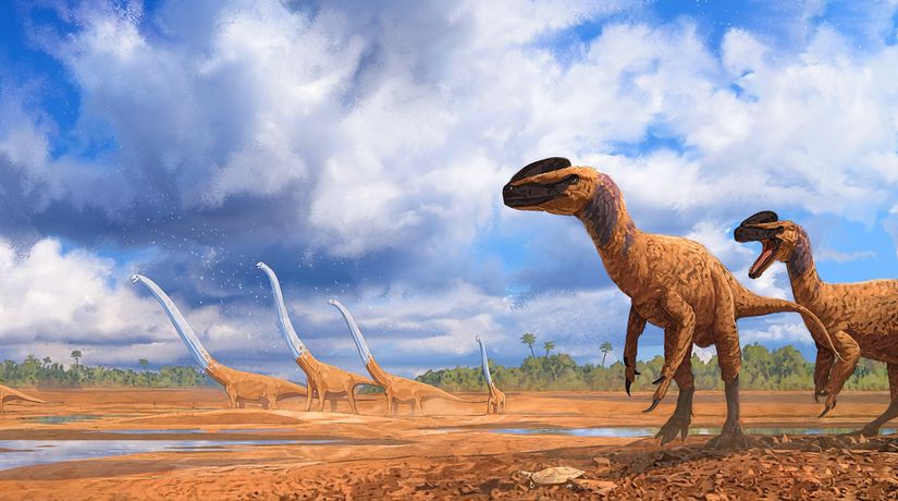 Tyrannosauridlerin atalarından biri olan Guanlong. Avlanırken 3 parmaklı kollarını kullanmış olabilir.