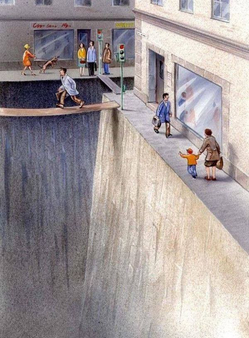 Bu harika karikatürde, arabalar için feda etmek zorunda kaldığımız kamu alanlarının miktarı gözüküyor. Günümüzde bütün şehirler arabaların geçebileceği yollar göz önünde bulundurularak inşa ediliyor. Fakat bu yollara ihtiyacımız olmadığını bir düşünün! Geleceğin teknolojileri, şehirleri ve belki, sadece belki, doğayı bize geri verebilir mi dersiniz?