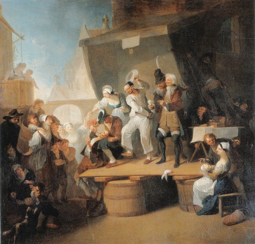 Franz Anton Maulbertsch'in "The Quack" isimli tablosunda berber-cerrahların çalışması görülüyor (c. 1785)