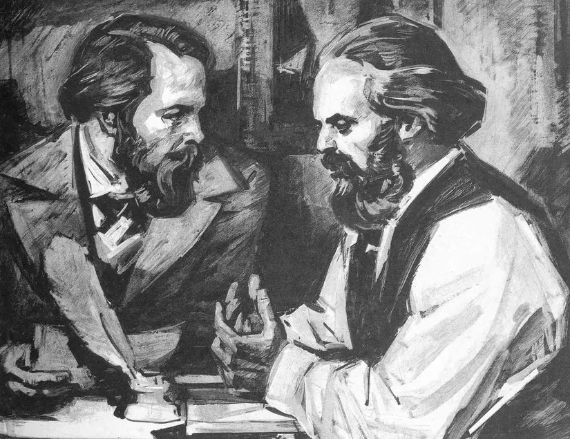 Marx (sağda) ve Engels