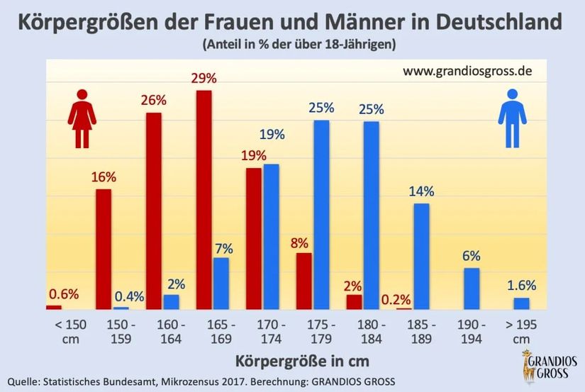 Almanya Federal İstatistik Dairesi, 2017, 18 yaş üstü tüm bireylerin vücut ölçüleri  ham verisi