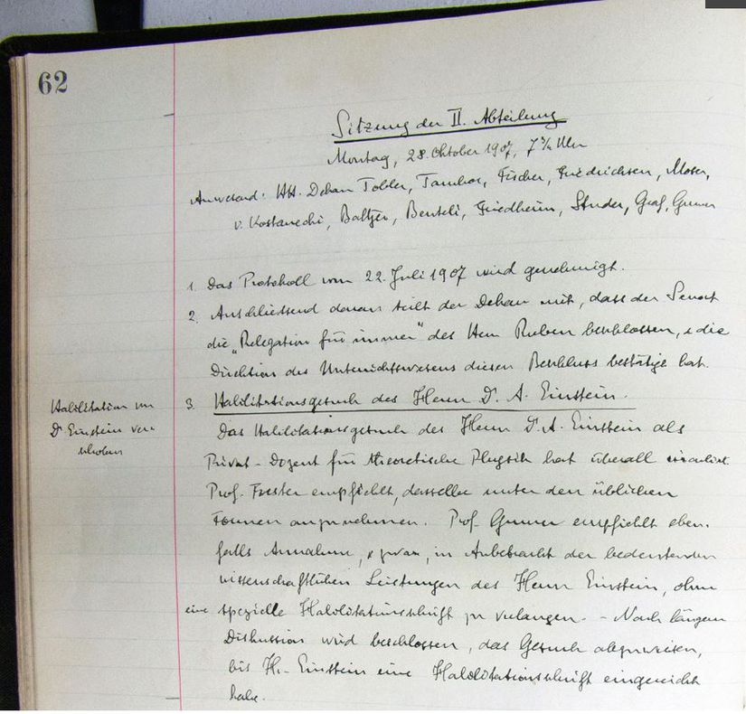 Ret kararını çıkaran komitenin 28 Ekim 1907 tarihli toplantı notları.