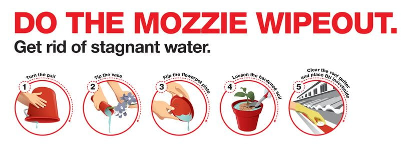 Mozzie Wipeout denilen yukarıda çevirdiğimiz önlemler (Sivrisinekler bu bölgelerde üreyebiliyor). Get rid of stagnant water = Durgun sudan kurtulun.