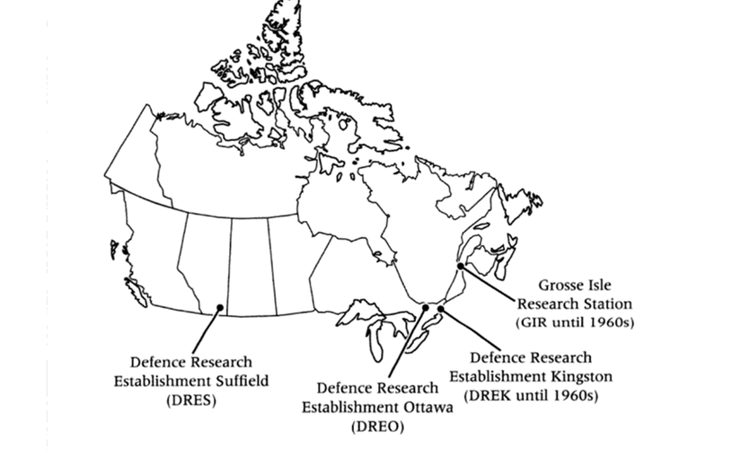Kanada biyolojik savaş programına dahil edilen başlıca şehirler