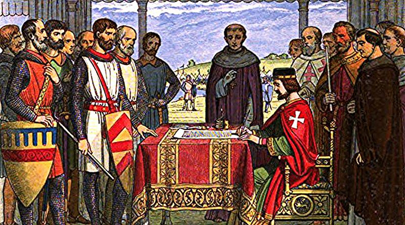 İngiltere kralı ve ona isyan eden halk arasında  &quot;Magna Carta&quot; imzalanıyor, 1215.