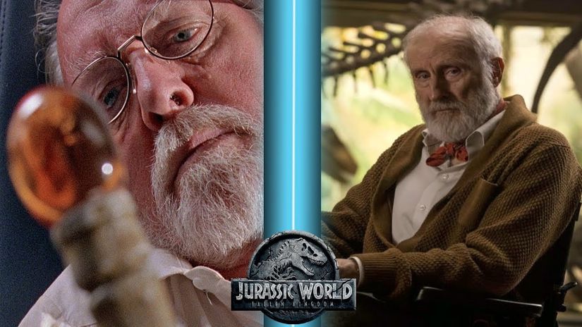 Jurassic Park’ın kurucuları John Hammond (solda) ve Benjamin Lockwood (sağda).