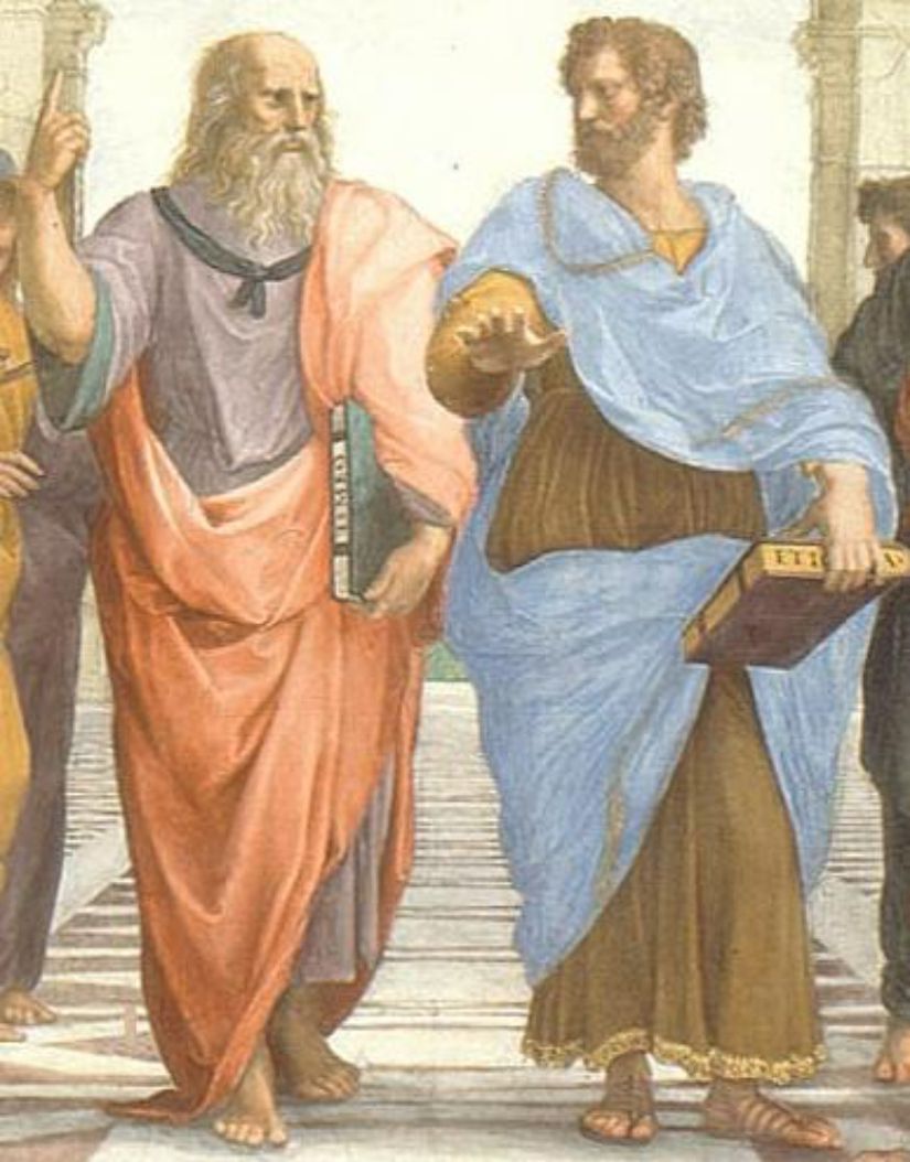 Atina Okulu tablosunda Aristoteles ve Platon.