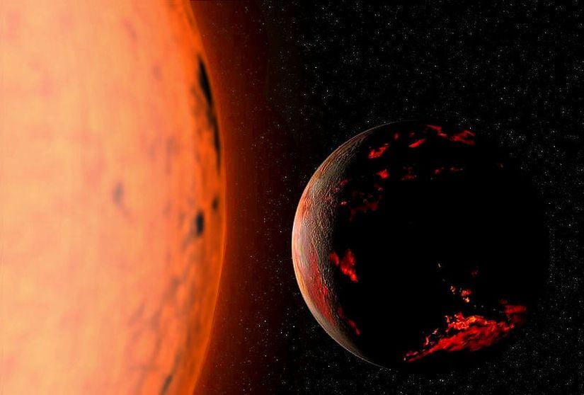 5-7 milyar yıl sonra, Güneş'in kırmızı dev aşamasındayken, yanmış Dünya'yı temsil eden görsel çalışma.