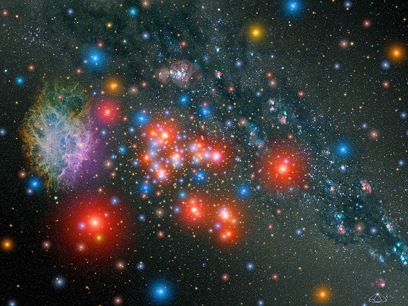 Kırmızı Süperdev yıldızları içerisinde barındıran Samanyolu Galaksi'sinin bir illüstrasyonu.