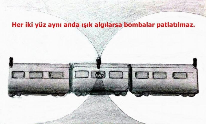 Normalde tren içerisindeki gözlemciye göre (dolayısıyla algılayıcıya göre), iki taraftan gelen ışık aynı anda merkeze ulaşır. Bu durumda bomba patlamaz.