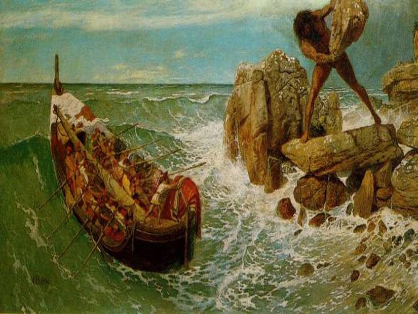 Odysseia ve adamlarını elinden kaçıran ve kör edilen Polyphemos'un onların gemisine kaya fırlatması.