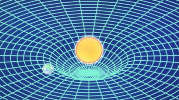 Güneş ve dünyanın uzaydaki temsili çizimi - Kütlenin uzay zamanı bükmesi